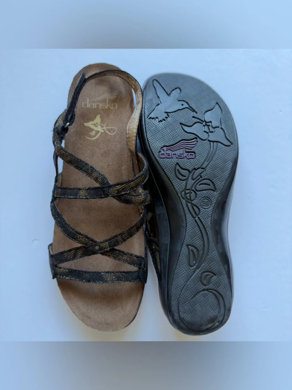 Dansko Black Metallic Strappy Sandals